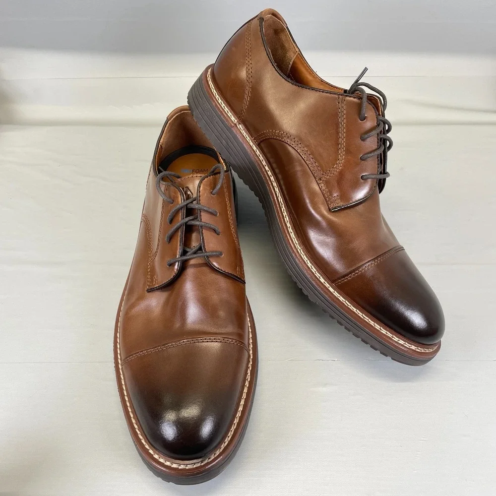 Johnston & Murphy Upton Oxford Dress Shoes Mens Size 11 M Brown Leather Cap Toe